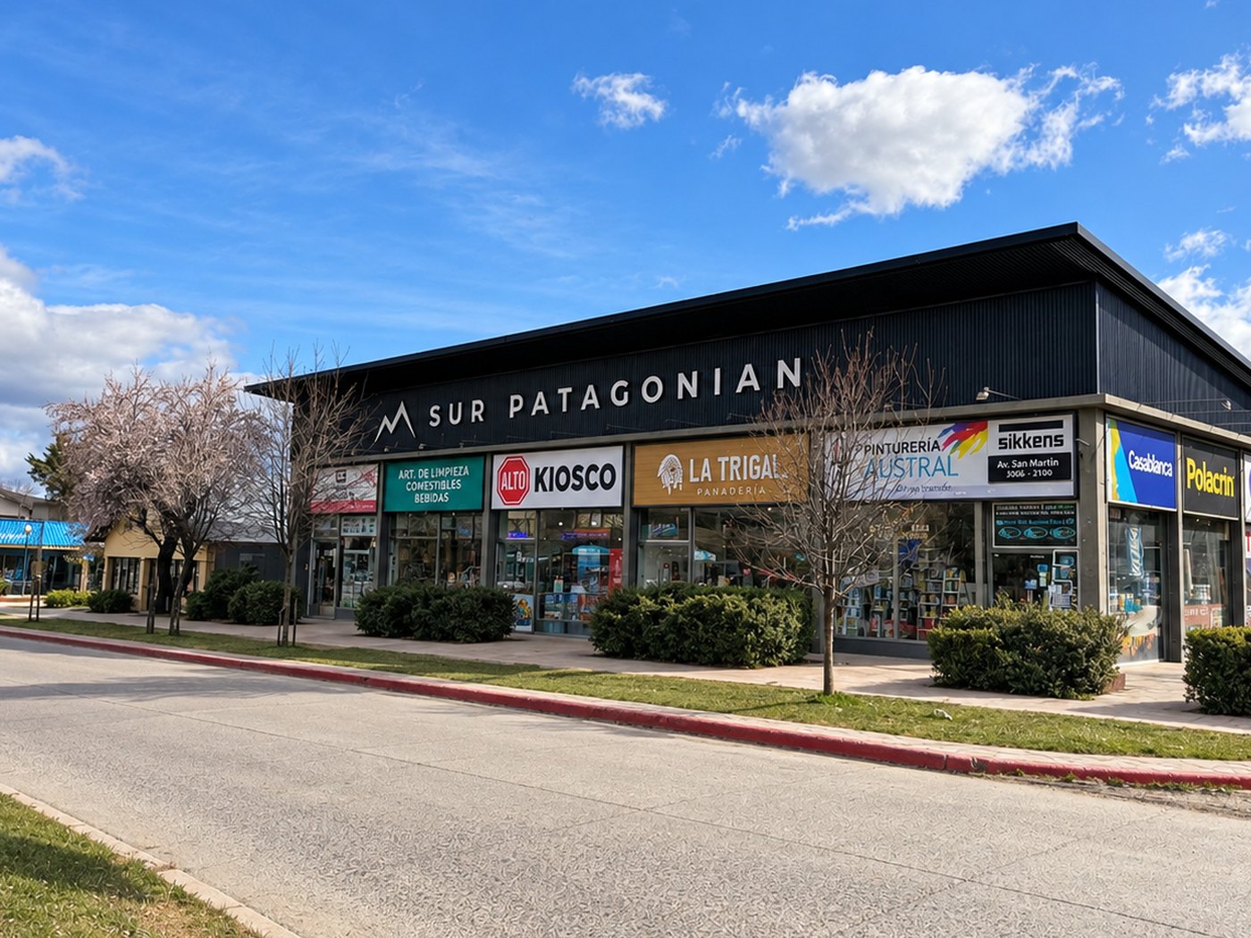 Marca Sur Patagonian en la fachada de un centro comercial aliado